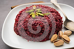 Beetroot halwaÂ or Halva is an Indian desserts tastes great when served chilled